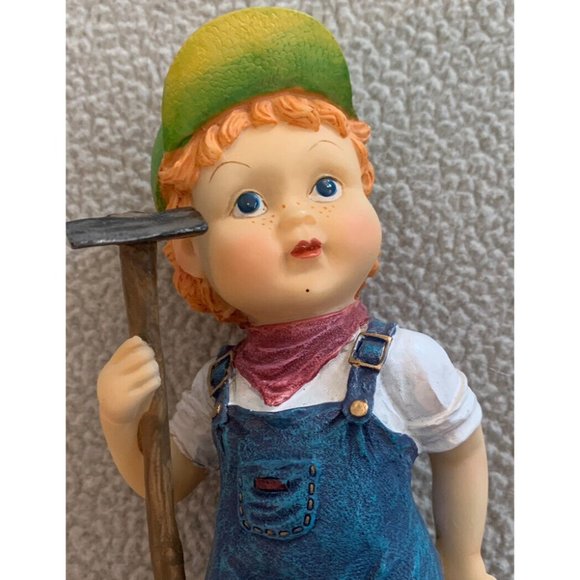 DWK Corp Resin Figurine Farm Boy In Overalls W/Duck On Tractor 2001 8” Tall - Picture 3 of 12